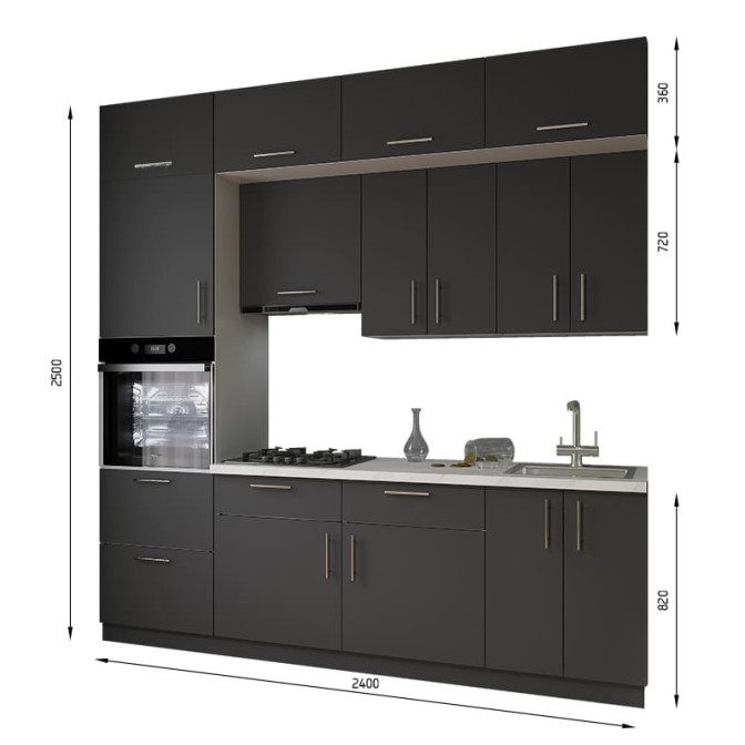 Кухня готова ДСП 1 Класик 2,4 м вбудована плита та вбудована витяжка, з антресолями, з ручками Senam