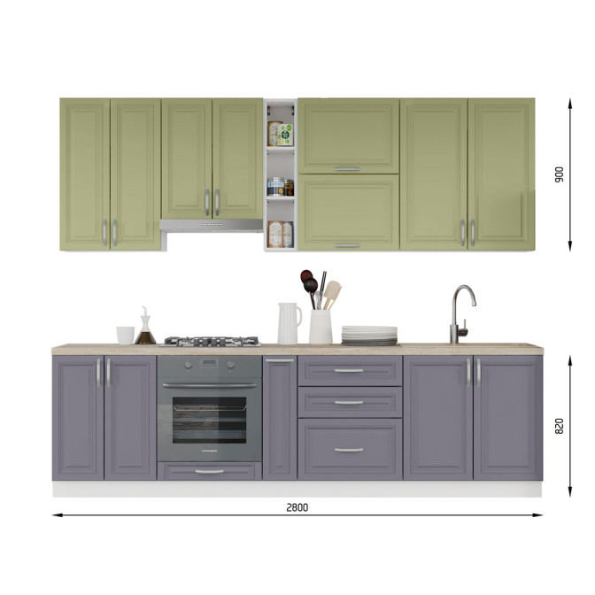 Кухня готова МДФ Бріджіт 2,8 м плівка H900 вбудована плита, вбудована витяжка, з ручками Senam