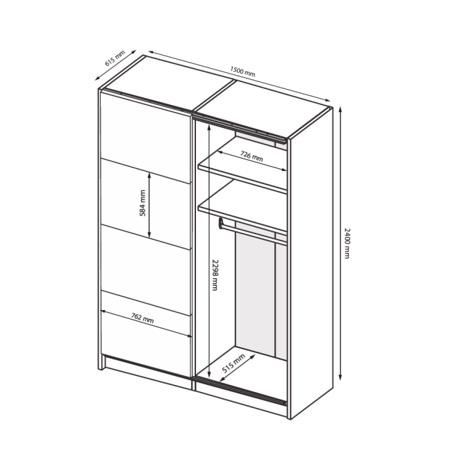 Шафа-купе з дзеркалом 1,5x2,4 Белла / Bella Глянець Білий MiroMark BL-84-WB