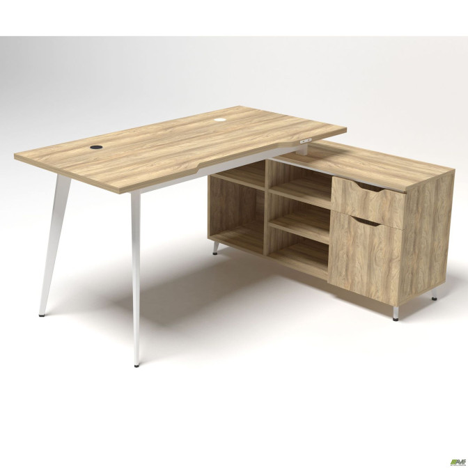 Рабочее место + USB Delta DL-113R (1590х1200х750мм) Блэквуд Ячменный/Каркас белый/Опора белый беж AMF Рабочее место + USB Delta DL-113R (1590х1200х750мм) Блэквуд Ячменный/Каркас белый/Опора белый беж AMF