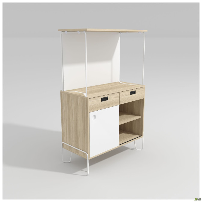 Coffee station Co-working (960х450х1497), Блэквуд Ячменный/Белый супермат/Каркас белый беж AMF