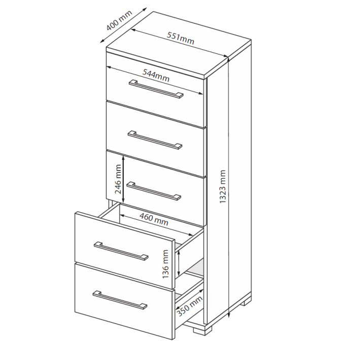Комод 5Ящ Фемели / Family Глянец Белый MiroMark FM-65-WB
