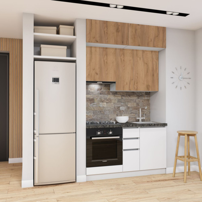 Кухня готова ДСП 1 Класик 1,4 м вбудована плита та вбудована витяжка, з антресолями, без ручок Senam    