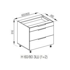 Кухонная секция нижняя Н 80 3Ш (1 + 2) LUX Милана Мир мебели