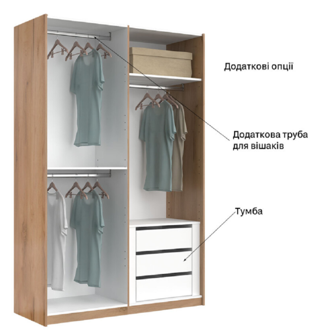 Шкаф-купе без зеркала 1,5*2,1 Асти / Asti Глянец Белый - Дуб Крафт MiroMark AS-29-WB