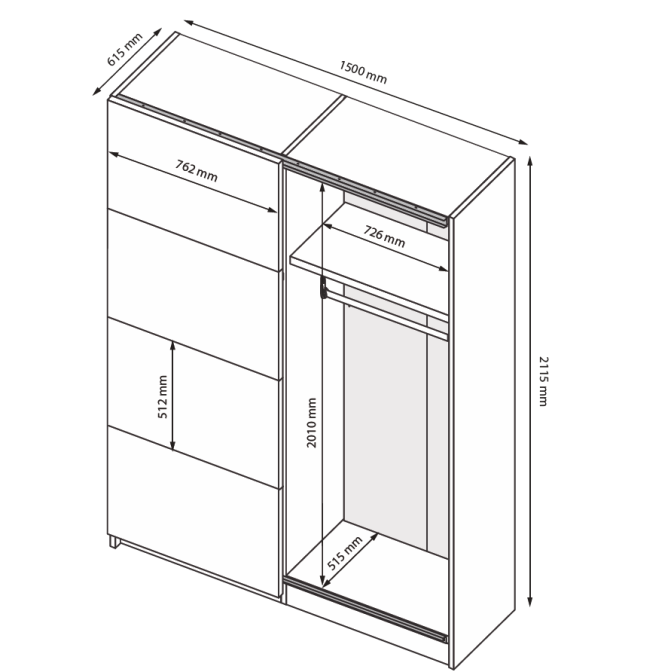 Шафа-купе з дзеркалом 1,5x2,1 Белла / Bella Глянець Білий MiroMark BL-17-WB