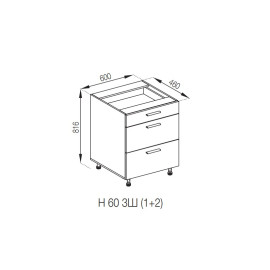 Кухонная секция нижняя Н 80 3Ш (1 + 2) FAVORIT Бьянка Мир мебели