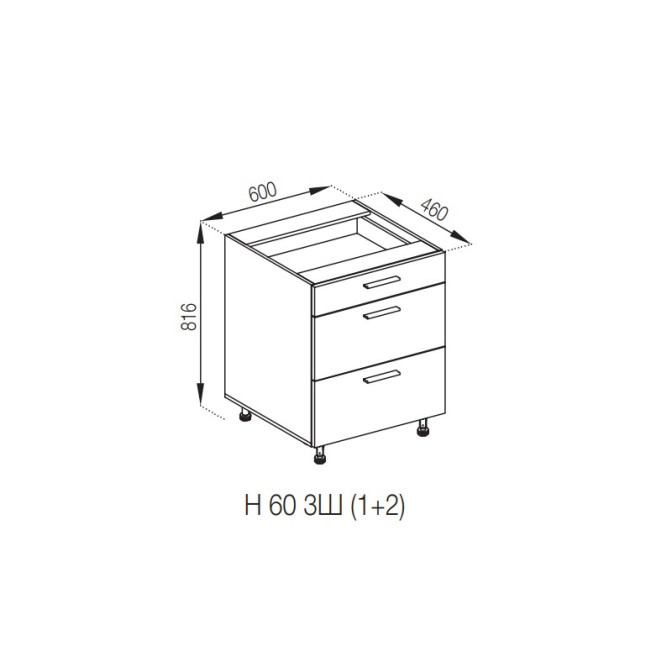 Кухонная секция нижняя Н 80 3Ш (1 + 2) FAVORIT Бьянка Мир мебели
