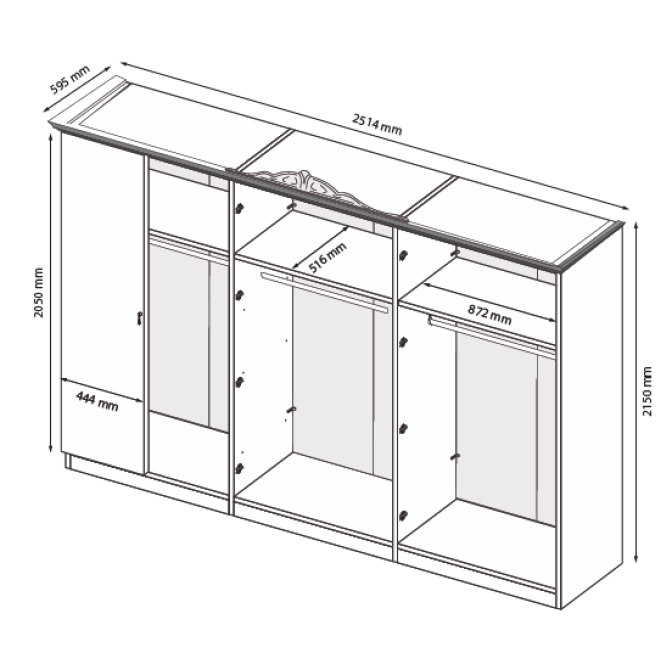 Шкаф 6Дв Дженнифер / Jennifer Глянец Чёрный MiroMark JF-16-RB/BL