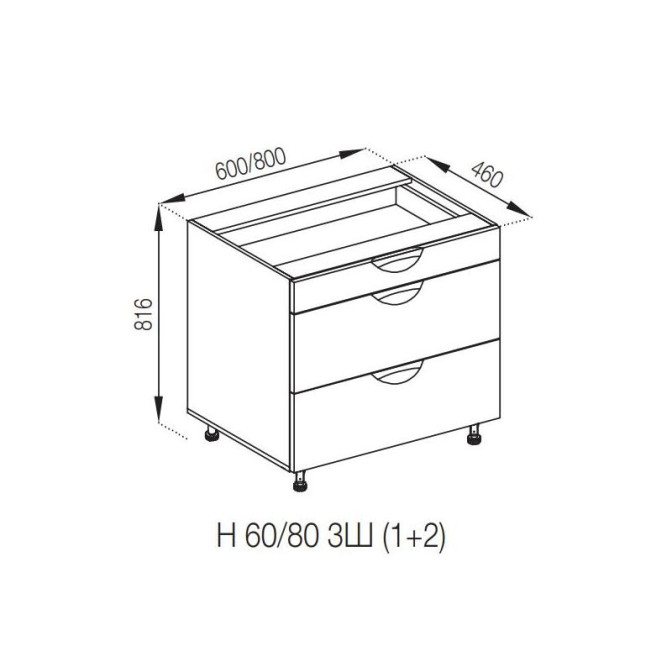 Кухонная секция нижняя Н 60 3Ш (1 + 2) LUX Адель Люкс Мир мебели
