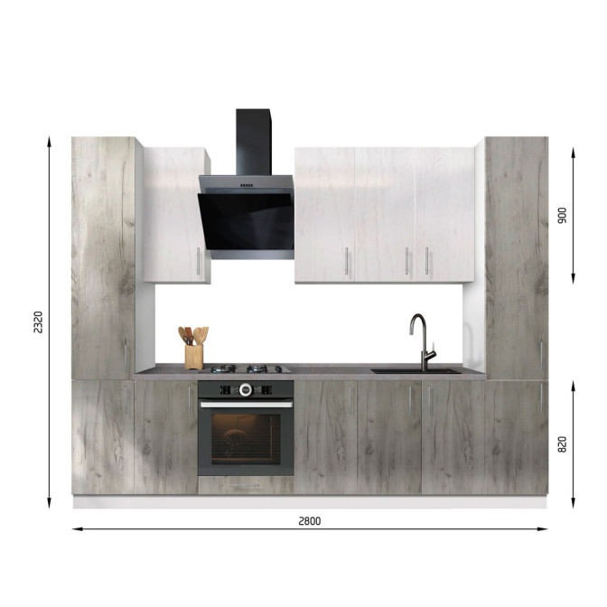 Кухня готовая МДФ Элегант 2,8 м пленка H900 встроенная плита, отдельная вытяжка, с ручками Senam    