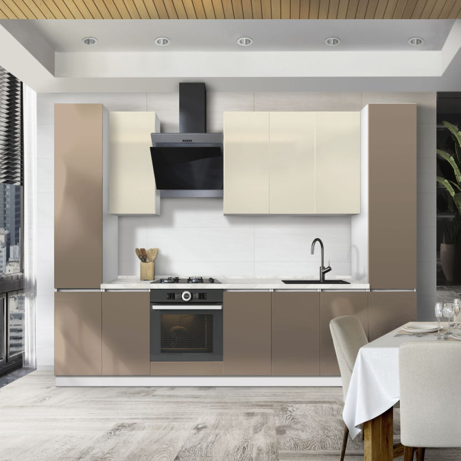 Кухня готова МДФ Каста 2,8 м Kastamonu H900 вбудована плита, окрема витяжка, відкриття за рахунок фасаду Senam