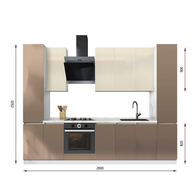 Кухня готова МДФ Каста 2,8 м Kastamonu H900 вбудована плита, окрема витяжка, відкриття за рахунок фасаду Senam