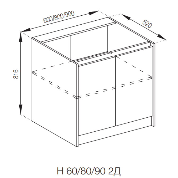 Кухонная секция нижняя Н 90 2Д Графити Мир мебели