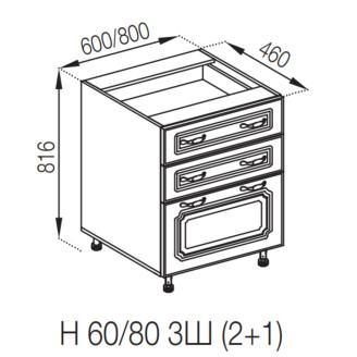 Кухонна секція нижня Н 80 3Ш (2 + 1) FAVORIT Валенсія Світ меблів