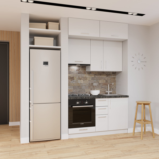 Кухня готова ДСП 1 Класик 1,4 м вбудована плита та вбудована витяжка, з антресолями, з ручками Senam