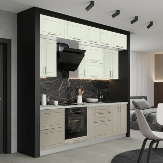 Кухня готовая МДФ Руан 2,6 м пленка встроенная плита, отдельная вытяжка, с антресолями, с ручками Senam Кухня готовая МДФ Руан 2,6 м пленка встроенная плита, отдельная вытяжка, с антресолями, с ручками Senam
