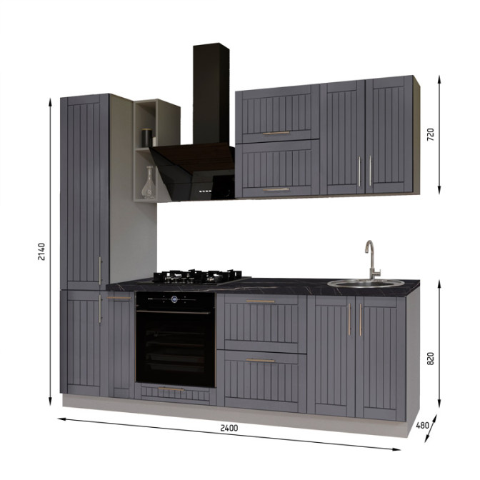 Кухня готова МДФ Прованс 2,4 м плівка вбудована плита, окрема витяжка, з ручками Senam