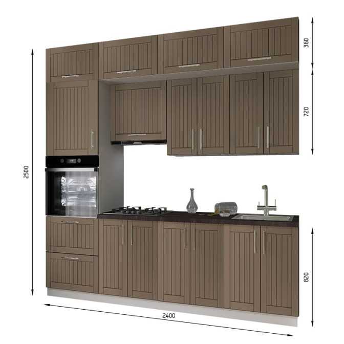 Кухня готова МДФ Прованс 2,4 м фарба вбудована плита, вбудована витяжка, з антресолями, з ручками Senam