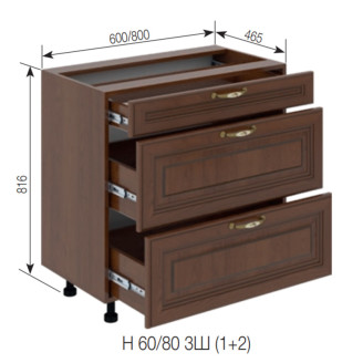 Кухонна секція нижня Н 80 3Ш (1 + 2) LUX Роксана Світ меблів