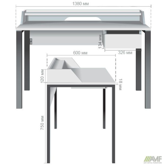 Стол компьютерный Pluto Top SH (1380х600х750) Дуб Эндгрейн/Черный графит  AMF