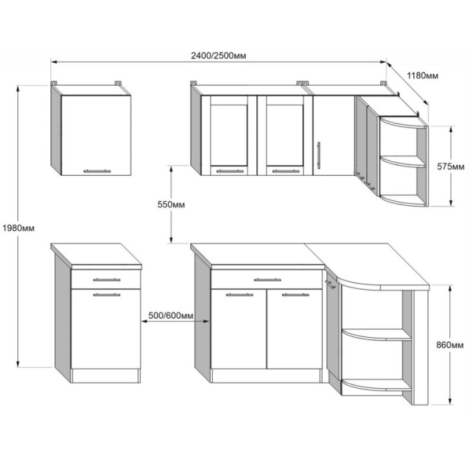 Модульна кухня Білий/Крафт Білий ЕКО Еверест