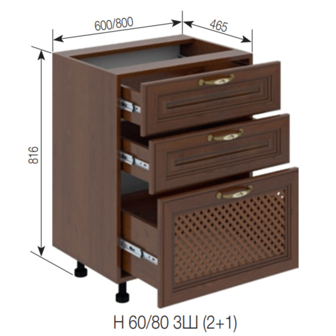 Кухонная секция нижняя Н 60 3Ш (2 + 1) FAVORIT Роксана Мир мебели