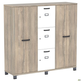 Шкаф Locker SIG - 606 (1450х420х1400мм) Черный графит / Вяз Либерти Дымчатый / Белый AMF