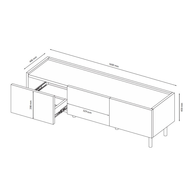 Тумба ТВ 1.6м Нео / Neo Глянець Антрацит - Супермат Білий MiroMark NE-160-AW