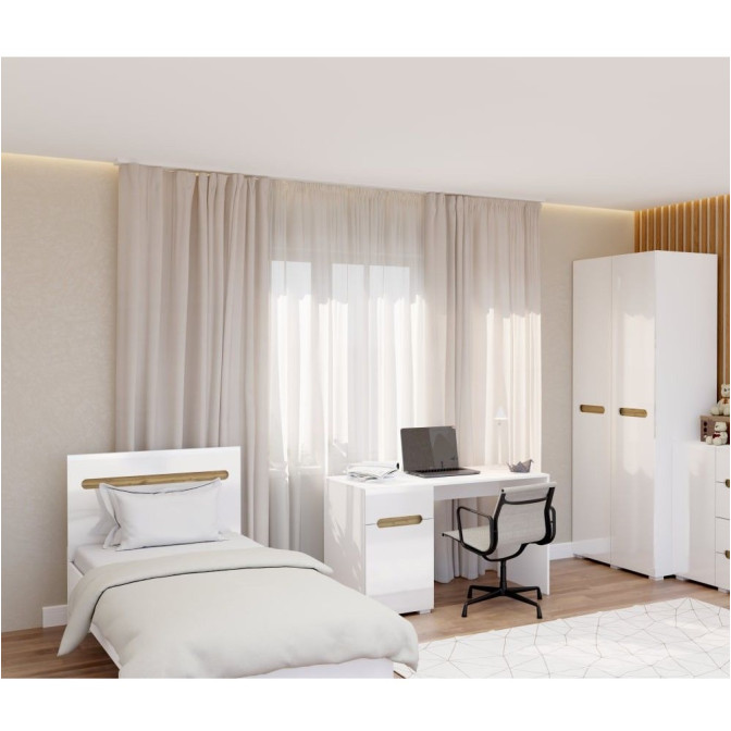 Кровать односпальная Глянец Белый / Дуб Аппалачи Бьянко Мир Мебели