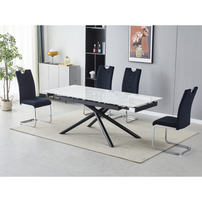 Керамический стол TML-819-1 вайт клауд + черный Vetro mebel Керамический стол TML-819-1 вайт клауд + черный Vetro mebel