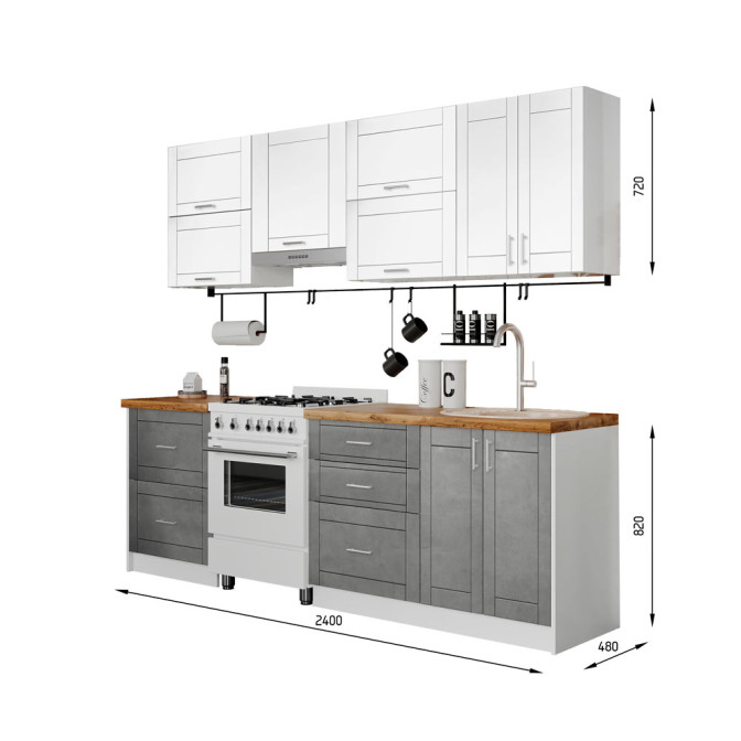 Кухня готовая МДФ Руан 2,4 м пленка отдельная плита, встроенная вытяжка, с ручками Senam