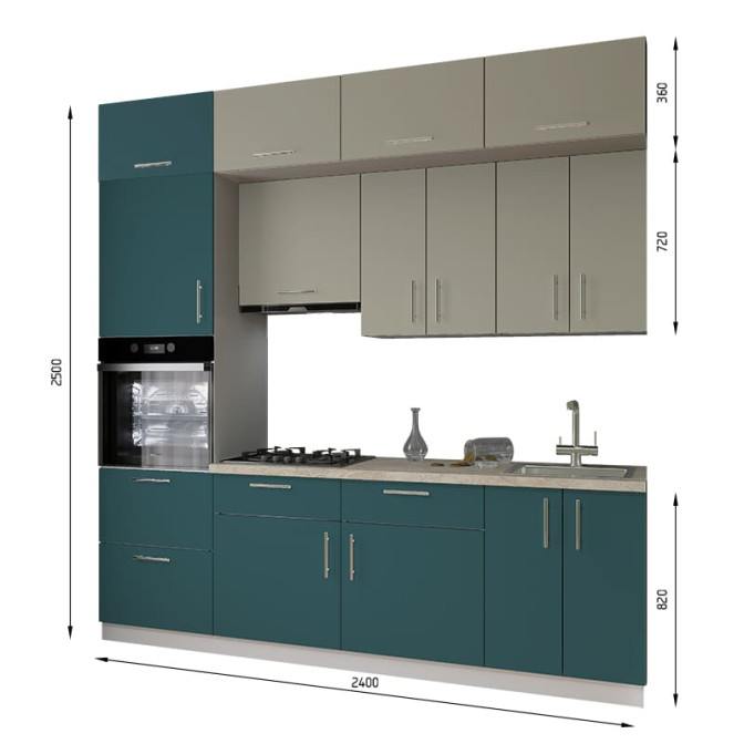 Кухня готова МДФ Елегант 2,4 м фарба вбудована плита, вбудована витяжка, з антресолями, з ручками Senam