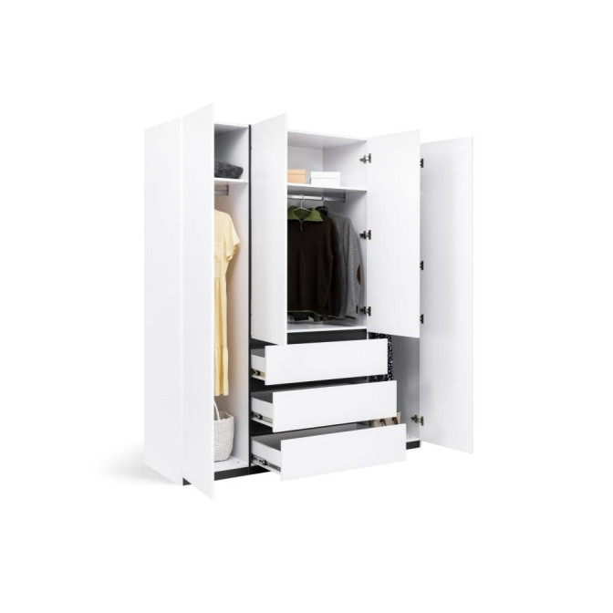 Шкаф 4Дв 3Ящ Дуо / Duo Супермат Белый - Глянец Антрацит MiroMark DU-14-WM