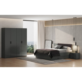Комплект спальні Шафа 4Дв Ліжко 1,6 Тумба 2Ящ 2Шт Комод 4Ящ Дзеркало Домініка / Dominika Графіт MiroMark DK-104-GT