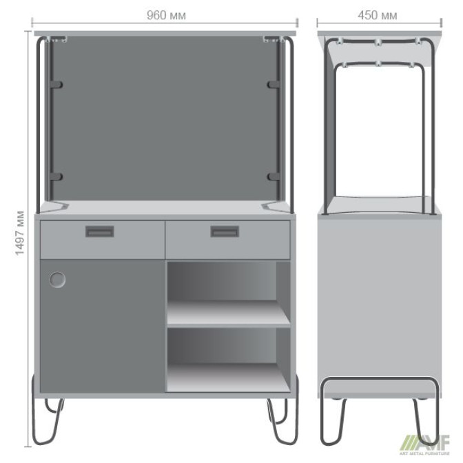 Coffee station Co-working (960х450х1497), Вяз либерти/Антрацит/Каркас черный графит AMF