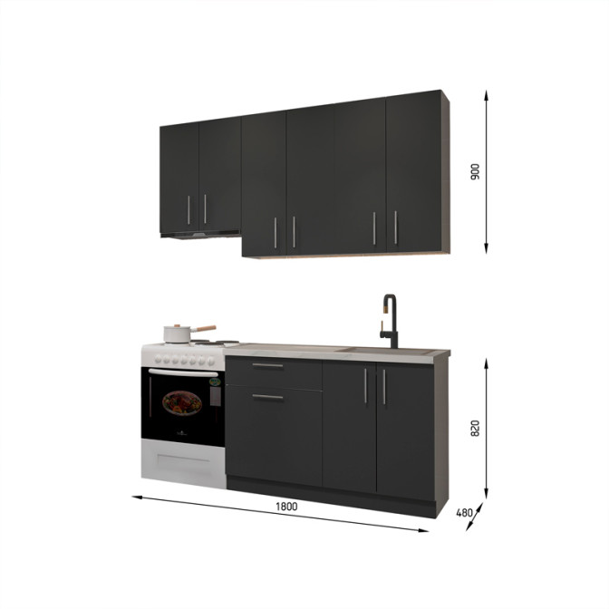 Кухня готова ДСП 3 Класик 1,8 м висота Н 900 плита окремо, з ручками Senam