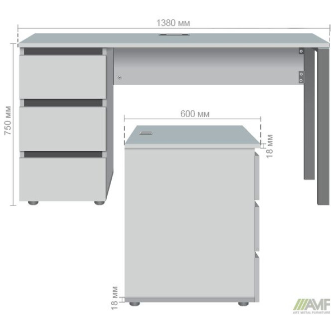 Компьютерный стол Pluto ST L (1380х600х750) Дуб Эндгрейн/Черный графит AMF