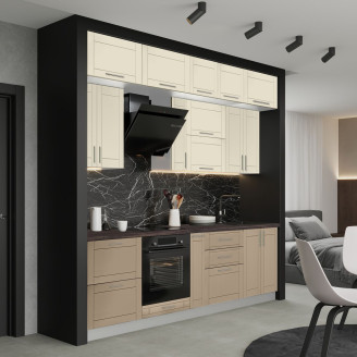 Кухня готовая МДФ Руан 2,6 м краска встроенная плита, отдельная вытяжка, с антресолями, с ручками Senam Кухня готовая МДФ Руан 2,6 м краска встроенная плита, отдельная вытяжка, с антресолями, с ручками Senam
