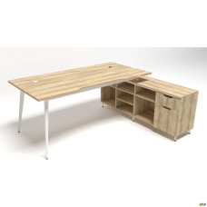 Рабочее место Delta DL-101R (1990х1600х750мм) Блэквуд Ячменный/Каркас белый/Опора белый AMF