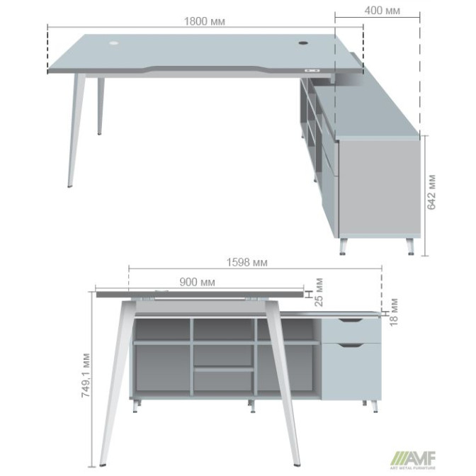 Рабочее место Delta DL-101R (1990х1600х750мм) Блэквуд Ячменный/Каркас белый/Опора белый AMF
