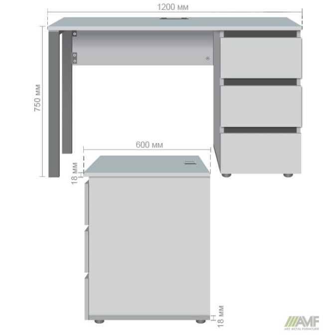 Стіл комп'ютерний Pluto ST R (1200х600х750) Дуб Ендгрейн/Чорний графіт AMF