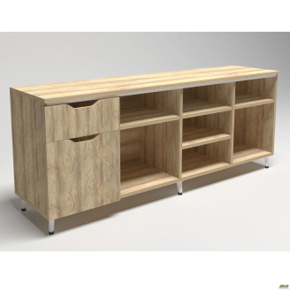Тумба стационарная Delta DL-402L (1600х400х675мм) Блэквуд Ячменный / Опора Белый беж AMF