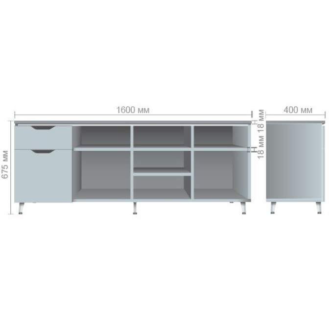 Тумба стационарная Delta DL-402L (1600х400х675мм) Блэквуд Ячменный / Опора Белый беж AMF