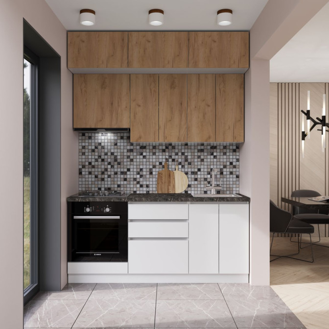 Кухня готова ДСП 1 Класик 1,8 м вбудована плита та вбудована витяжка, з антресолями, без ручок Senam    