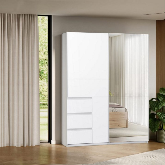 Шкаф-купе 1.75м 2Дв с зеркалом Вильма / Wilma Белый MiroMark WL-17-WB