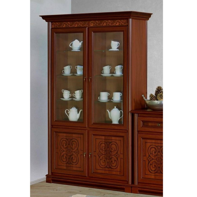 Витрина двойная вариант 1 2130*450*1450 Полки 3 ДСП + 1 Полка и Полкодержатель Тоскана Эко / Toscana Eco Орех Караваджо / Орех Итальянский Скай У-1