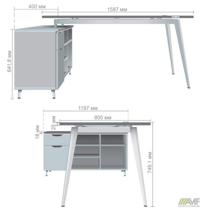 Рабочее место Delta DL-100L (1790х1200х750мм) Блэквуд Ячменный/Каркас белый/Опора белый AMF