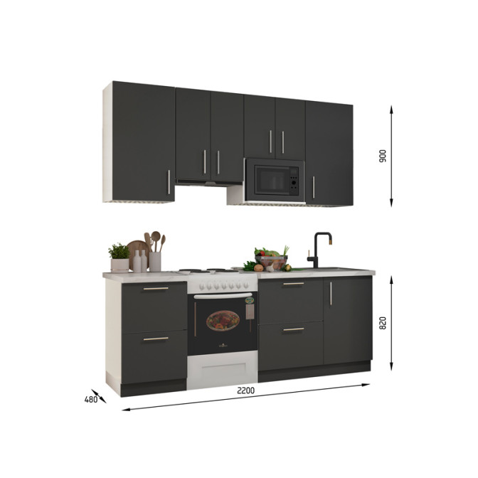 Кухня готова ДСП 3 Класик 2,2 м висота Н 900 плита окремо, з ручками Senam