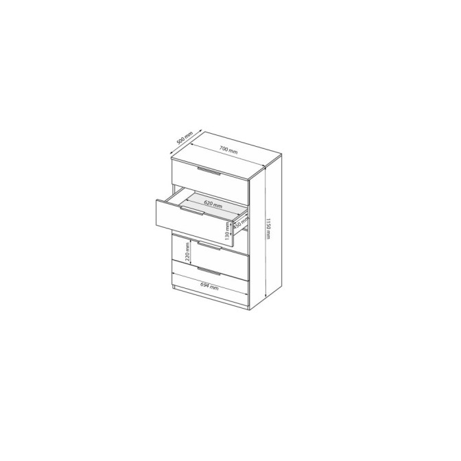 Комод 5Ящ Міла / Mila Глянець Білий MiroMark MA-65-WB